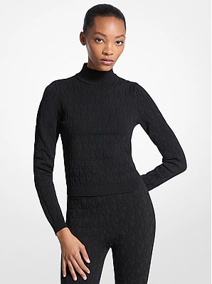 Top con collo a lupetto e logo jacquard