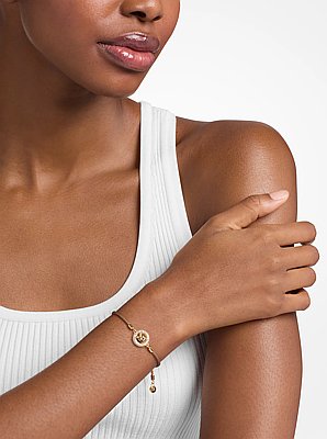 Pav&eacute; Gold-Tone Logo Corded Bracelet