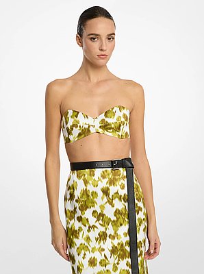 Floral Chin&eacute; Satin Duchesse Bandeau Top