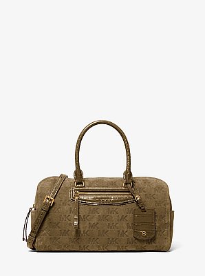 Bandolera Jet Set Travel mediana de gamuza con logotipo en relieve