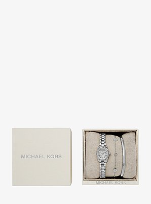 Petite Lexington Pav&eacute; Silver-Tone Watch and Jewelry Gift Set