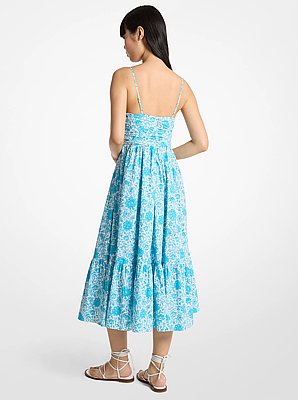 Floral Print Cotton Poplin Midi Dress