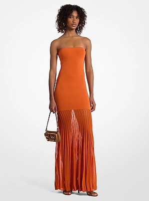 Stretch Knit Sheer Strapless Dress