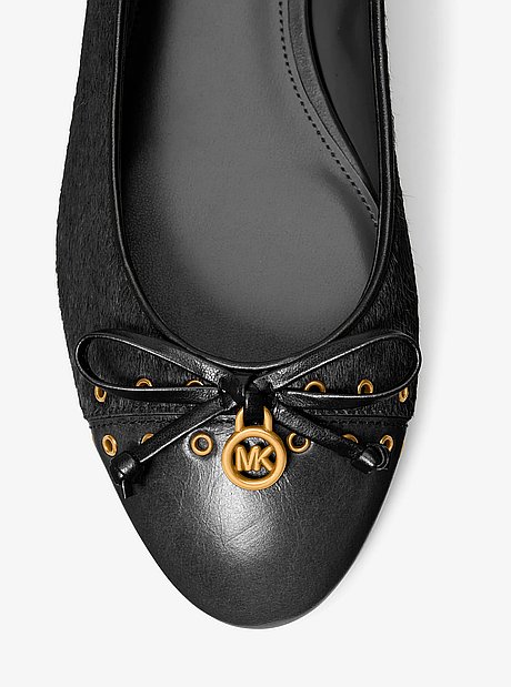 Piper Flex Grommeted Leather and Calf Hair Ballet Flat