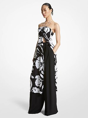 Brushstroke Floral Silk Crepe De Chine Sarong Tunic