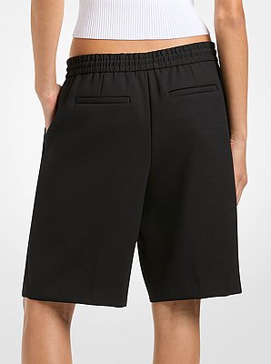 Stretch Wool Blend Twill Pleated Track Shorts