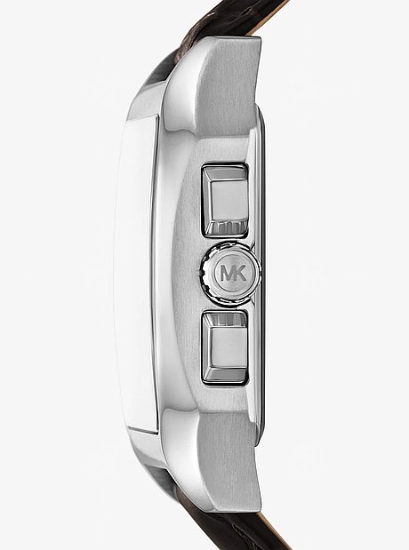 XXL-Armbanduhr Hayes im Silberton mit Lederarmband mit Krokodilpr&auml;gung
