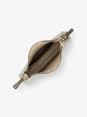 Nayla Medium Metallic Signature Logo Messenger Bag in PALE GOLD | Michael Kors image number 1