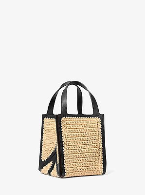 Jordi Small Hand-Crocheted Straw and Leather Tote Bag