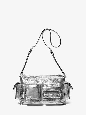 Bolso de hombro Dakota mediano de piel cuarteada metalizada