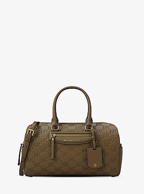 Jet Set Travel Medium Logo Embossed Leather Duffel Crossbody Bag