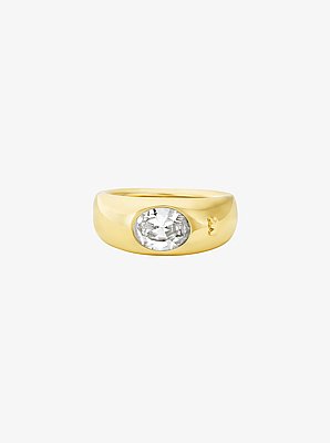 Precious Metal-Plated Cubic Zirconia Signet Ring