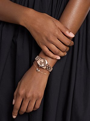 Petite Lexington Pav&eacute; Rose Gold-Tone Watch and Heart Bracelet Gift Set