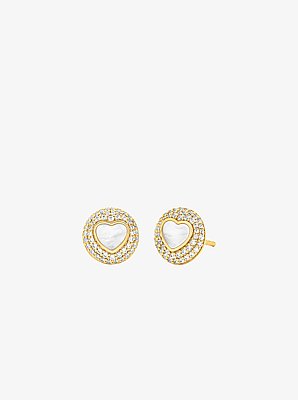 Orecchini a bottone con cuore in madreperla in argento sterling con placcatura in metallo prezioso