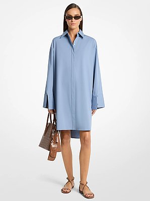 Vestido camisero de popelina de algod&oacute;n el&aacute;stico con mangas con aberturas