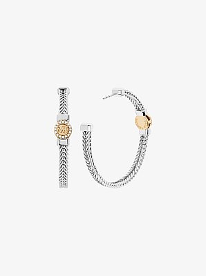 Pav&eacute; Logo Foxtail Chain Hoop Earrings