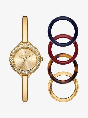 Mini Izzy Pavé Gold-Tone Watch and Interchangeable Bezel Set