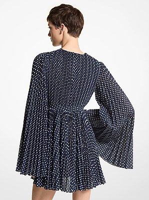 Vestido plisado de georgette con estampado de lunares