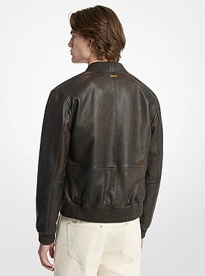 Pebbled Leather Bomber Jacket