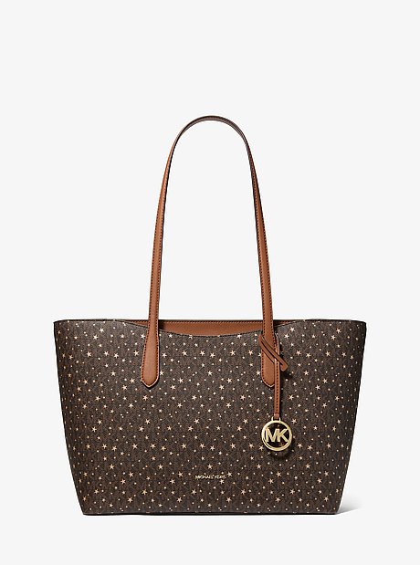 Arden Large Printed Signature Logo Top-Zip Tote Bag