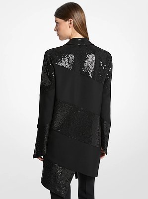 Hand-Embroidered Sequin Wool Broadcloth Blazer