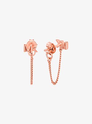 Precious Metal-Plated Sterling Silver Logo Chain Earrings