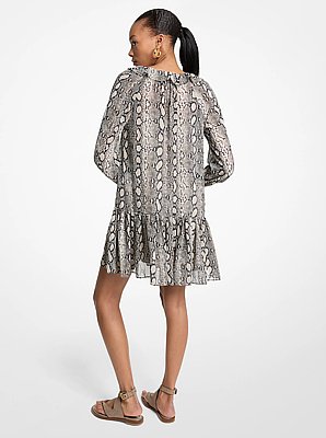 Minivestido con volados de georgette con estampado de serpiente