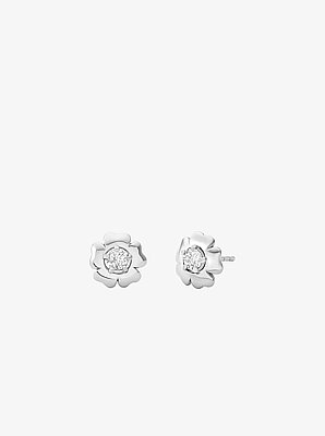 Pav&eacute; Flower Charm Bracelet and Stud Earrings Jewelry Set