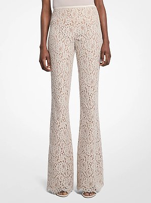 Pantalones acampanados con encaje floral y cordones