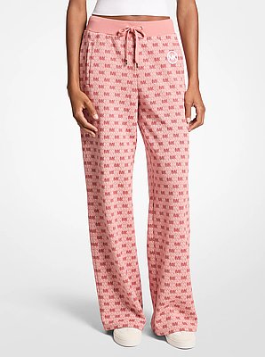 Pantalon tricot&eacute; &agrave; jambe large en m&eacute;lange de coton &agrave; logo