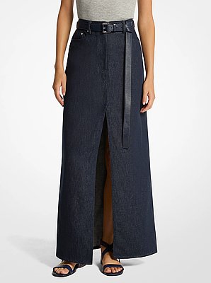 Falda larga de denim de lino