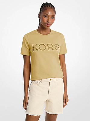 Sequined Logo Cotton T-Shirt