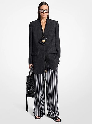 Frayed Wool and Linen Collarless Blazer