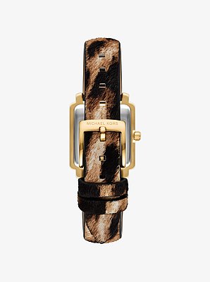 Petite Gwynn Pav&eacute; Gold-Tone and Leopard Print Calf Hair Strap Watch