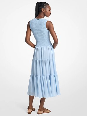 Smocked Georgette Midi Dress
