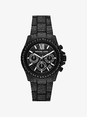Oversized Everest Pav&eacute; Black-Tone Watch