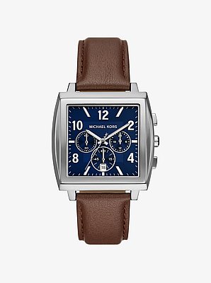 Oversized Rhys Silver-Tone and Leather Watch