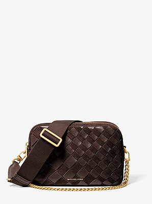 Bryant Medium Woven Suede Camera Crossbody Bag