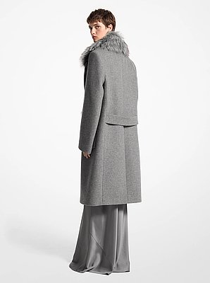 Cappotto doppiopetto in lana Melton e pelliccia sintetica