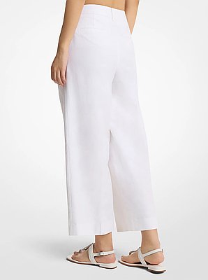 Pleated Linen and Cotton Wide-Leg Pants