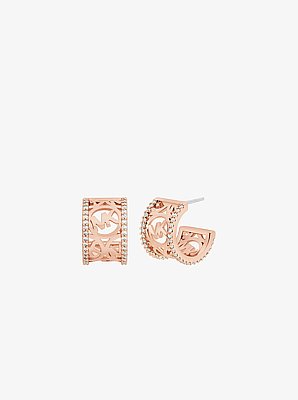 Pav&eacute; Perforated Logo Huggie Earrings