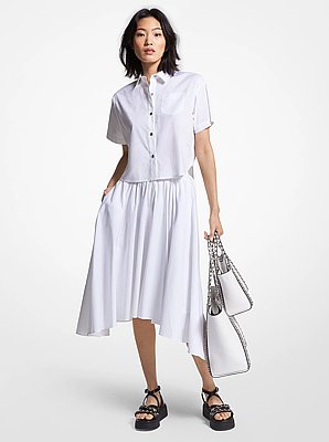 Falda midi con bajo tipo pa&ntilde;uelo de popelina el&aacute;stica de algod&oacute;n org&aacute;nico