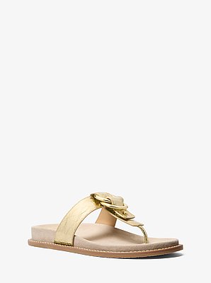 Jaden Crackled Metallic Leather Thong Sandal