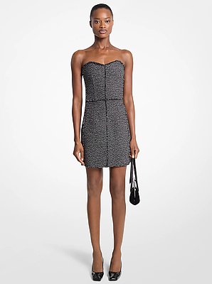 Frayed Crosshatch Tweed Sweetheart Mini Dress