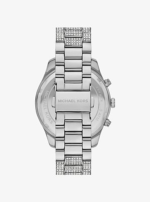 Oversized Lexington Pav&eacute; Silver-Tone Watch