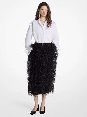 Hand-Embroidered Plume Wool Gabardine Trouser Skirt