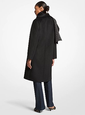 Wool Blend Wrap Coat With Scarf