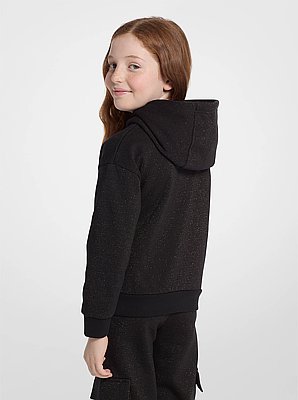 Felpa con cappuccio in maglia metallizzata con logo e borchie