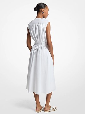 Vestido midi con cintur&oacute;n de popelina de algod&oacute;n el&aacute;stico