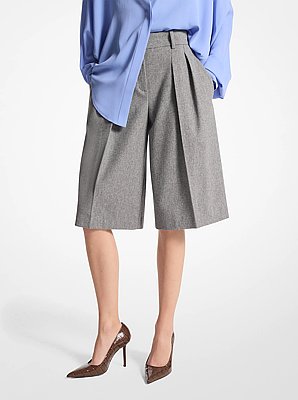Stretch Wool Flannel Pleated Shorts